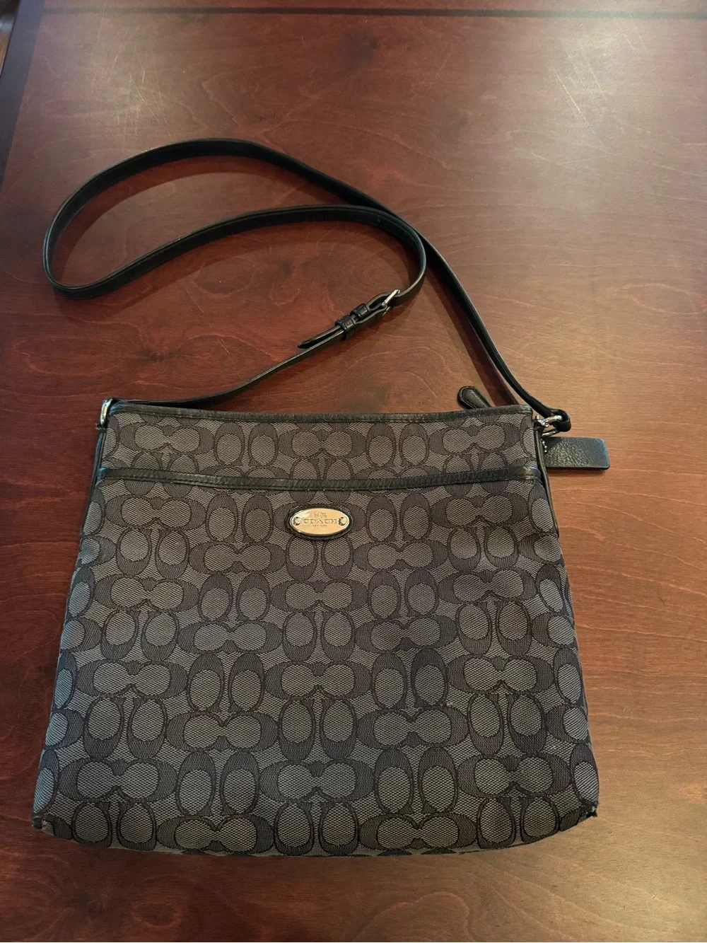 Coach Black Signature Crossbody Bag with Dark Gray Jacquard